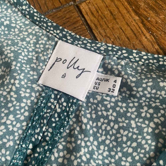 Princess Polly Sz 0 Teal Printed Mersea Puff Sleeve V-Neck Blouse - Picture 6 of 6